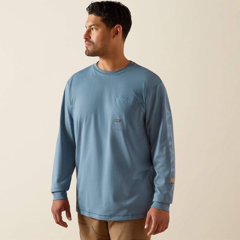 Rebar Workman Logo Long Sleeve T-Shirt - Bluestone/Dusty Blue
