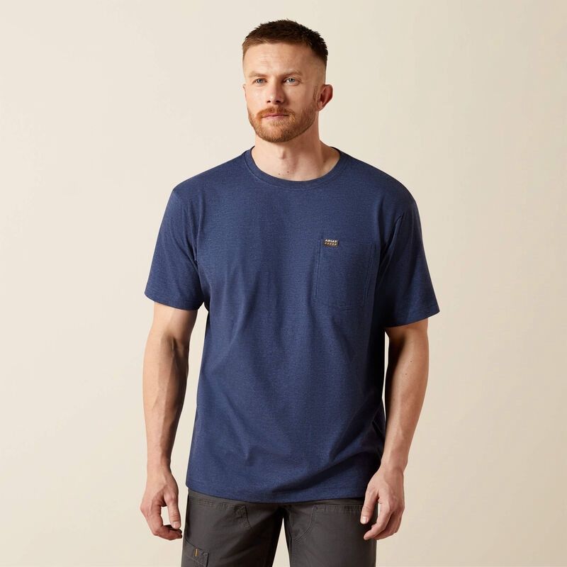 Rebar Cotton Strong Standard Pocket Short Sleeve T-Shirt - Navy Heather