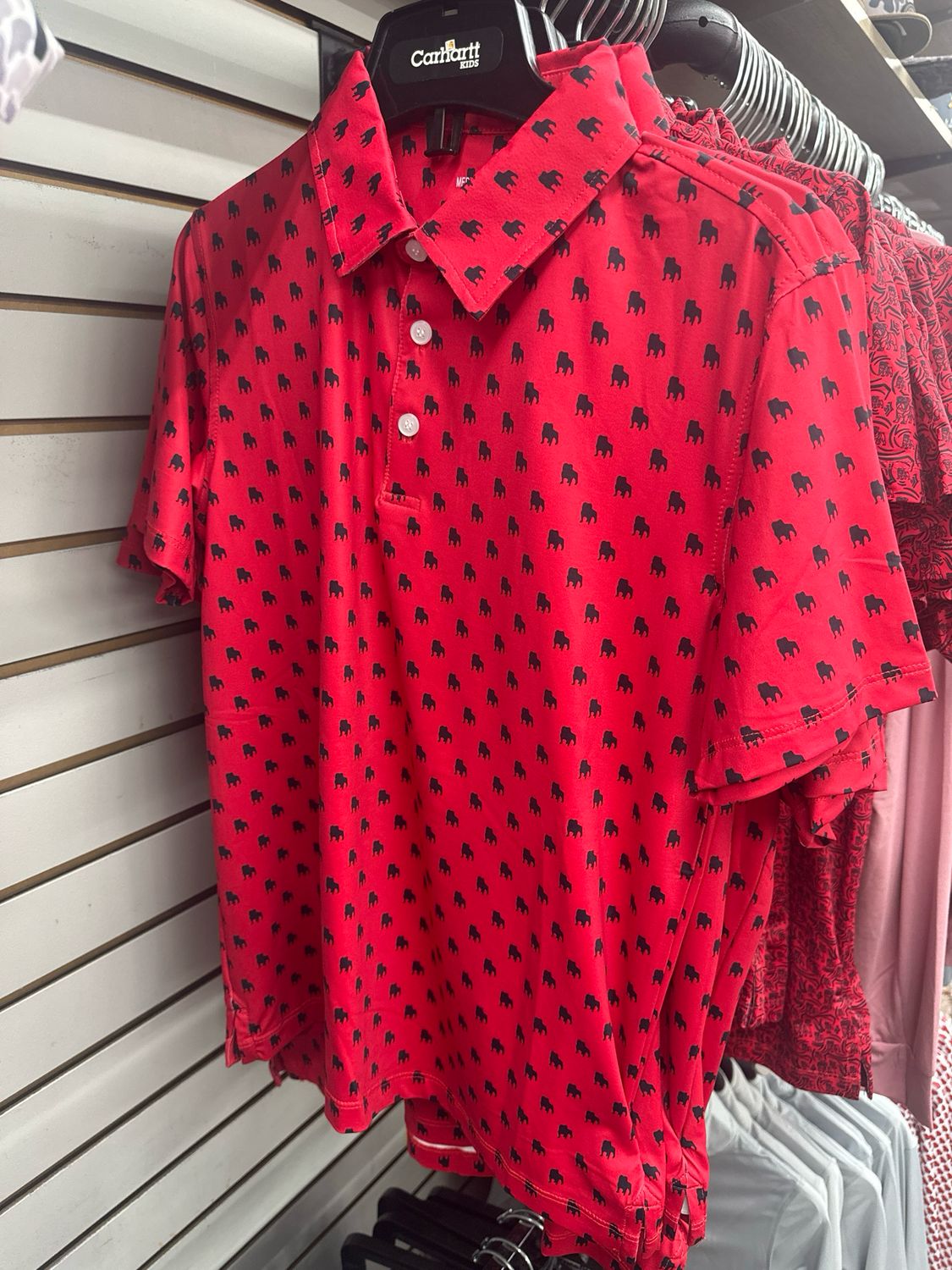 Youth Bulldog Outline Polo - Red/Black