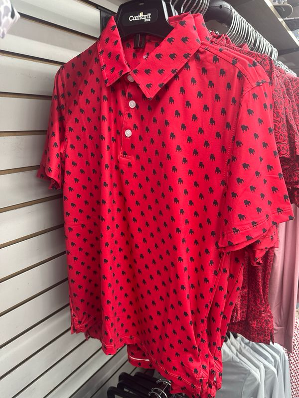 Youth Bulldog Outline Polo - Red/Black