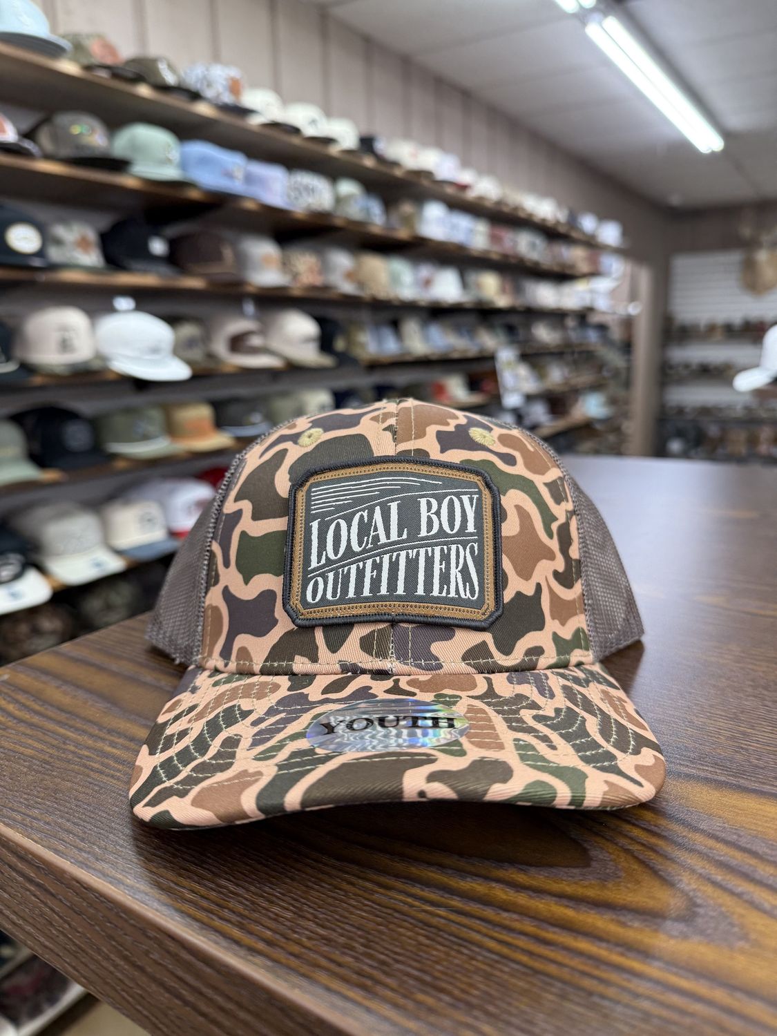 Youth Outlaw Trucker Hat- Old School Camo