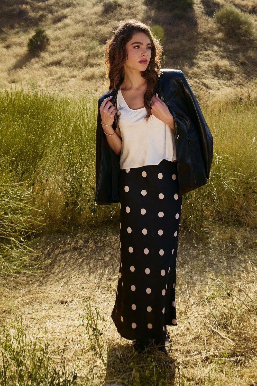 Back In Action Polka Dot Midi Skirt