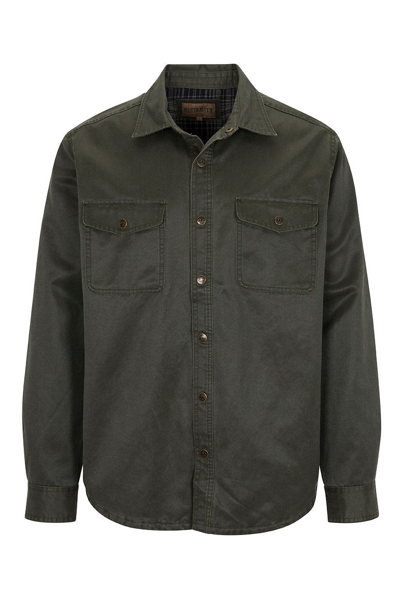 Journeyman Flannel Lined Wax Coating Shirt Jacket, Color: Dark Olive, Size: MED