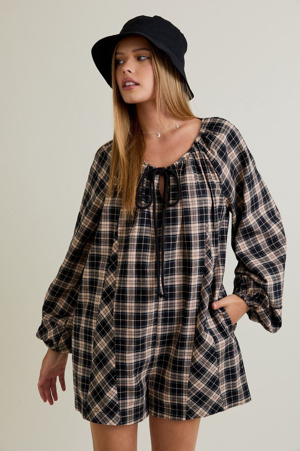 The Right Track Plaid Romper