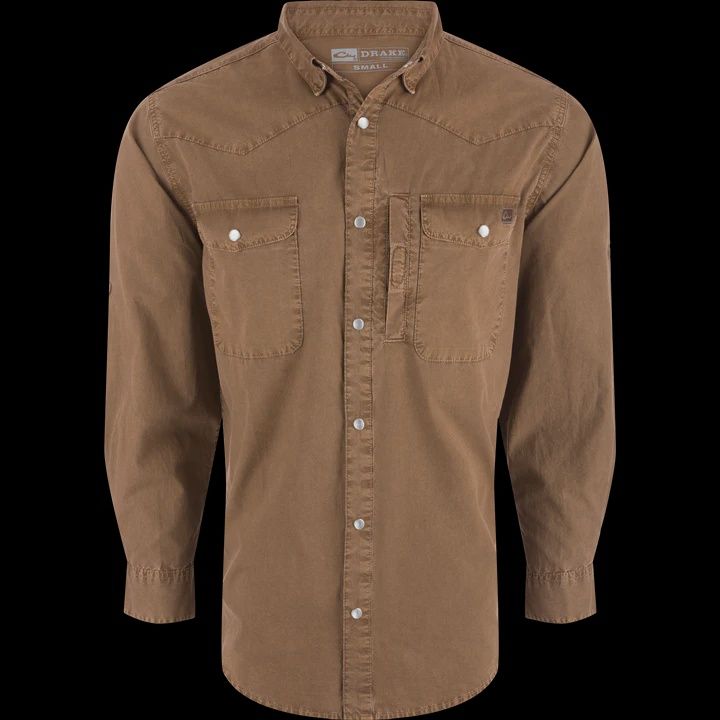 Cinco Ranch Western Solid Acid Wash Long Sleeve Shirt
