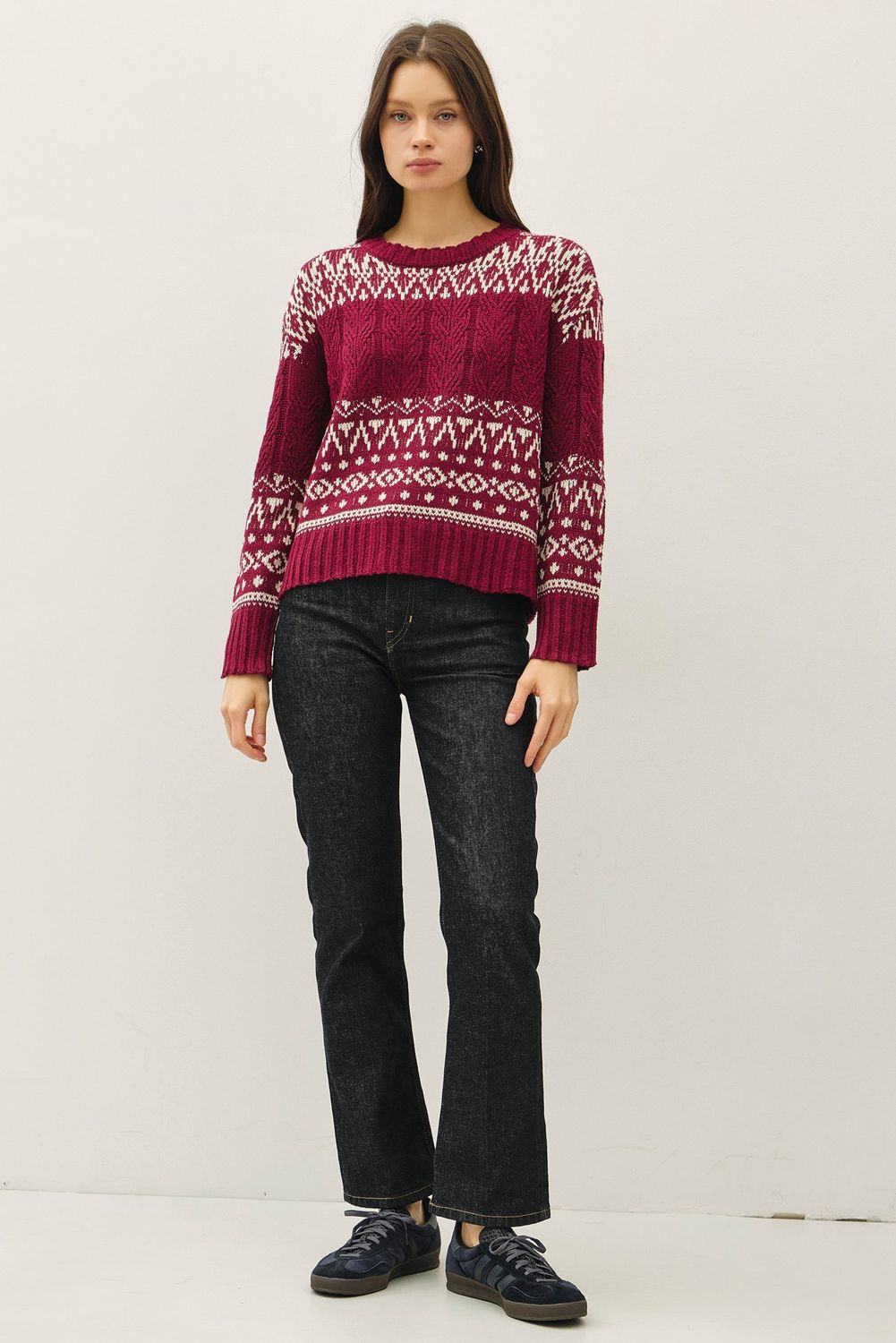 Vintage Wine Cable Knit Sweater