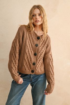 Melody Cable Knit Sweater With Buttons