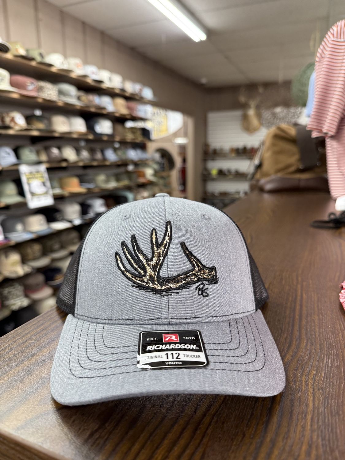 Antler Shed Youth Trucker Hat - Heather Grey/Black