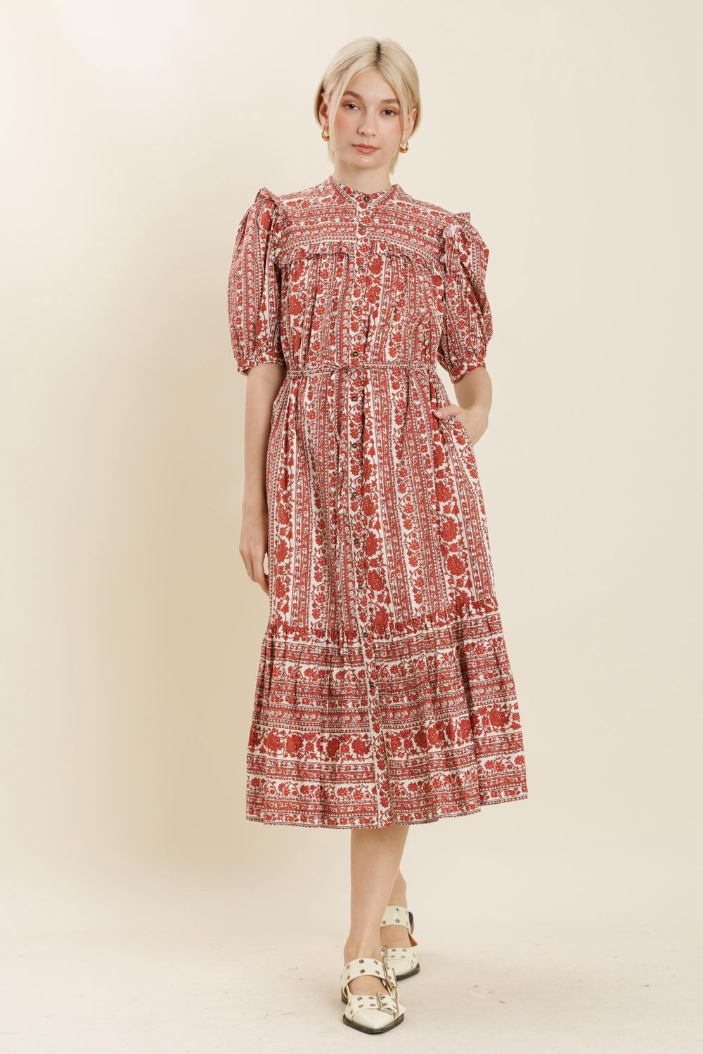 The Taylor Floral Ruffle Midi Dress