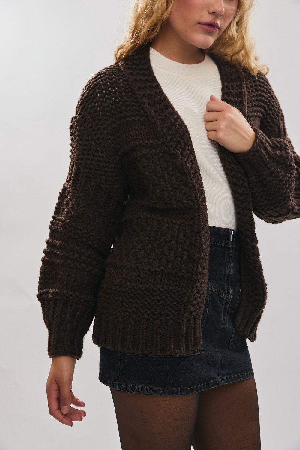 The Oversized Sweater Cardigan, Color: Brown, Size: XSM