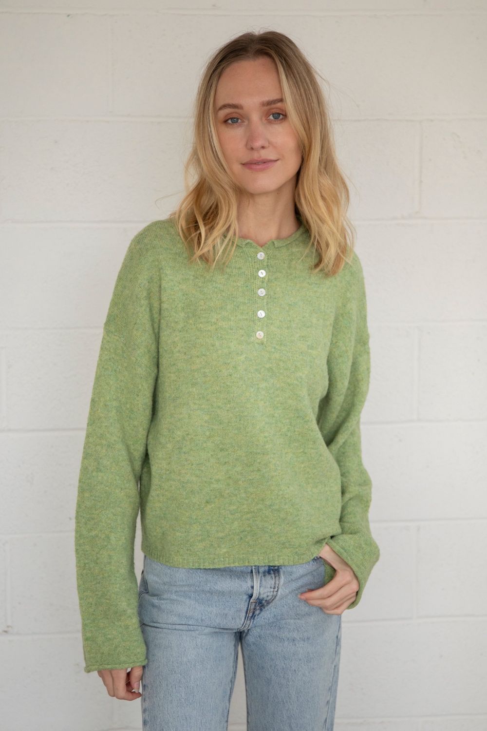 Bring It Back LS Henley Sweater, Color: Matcha, Size: SML