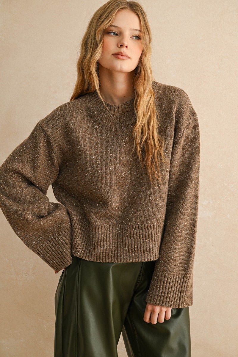 Melt My Heart Long Sleeve Knit Top, Color: Brown, Size: SML