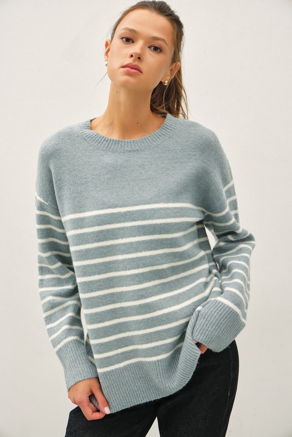 Out Of My Head Striped Sweater, Color: Retro Blue, Size: SML