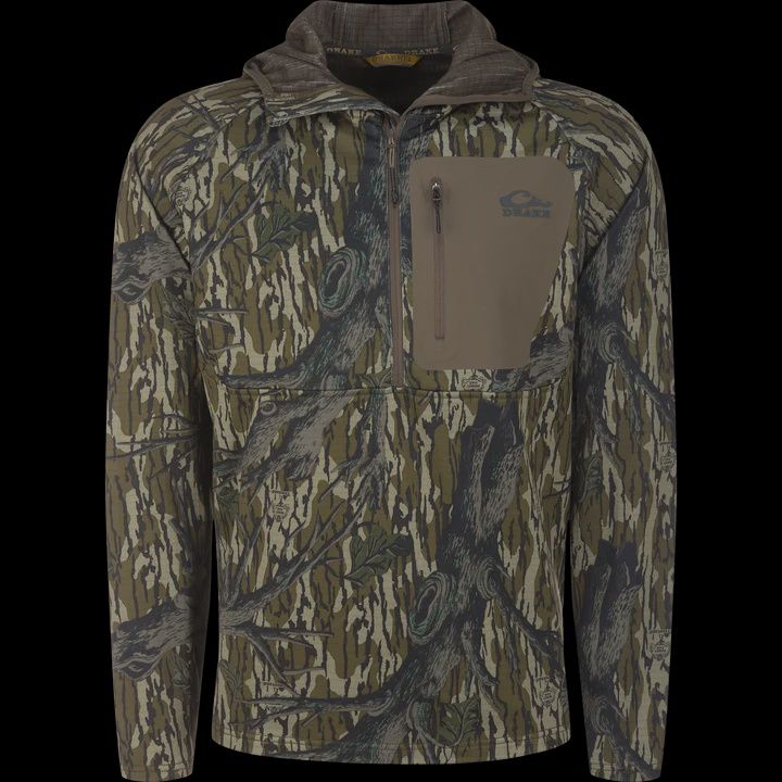 Grid Fleece Half Zip Hoodie, Color: Original Treestand, Size: SML