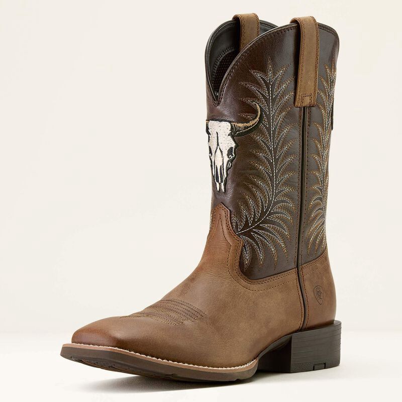 Sport Steer Skull Wide Square Toe Cowboy Boot - Sandstorm