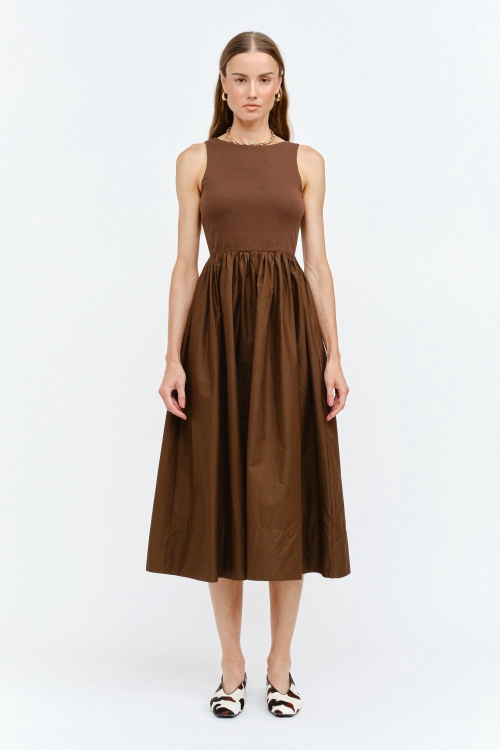 Lyon High Neck Contrast Midi Dress