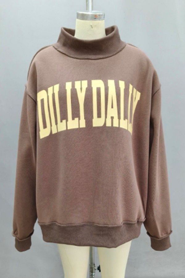 Dilly Dally Reversible Mock Neck Sweatshirt, Color: Coffee, Size: SML/MED