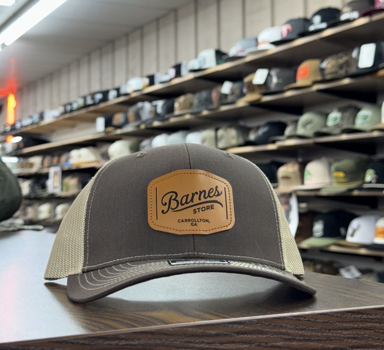 Leather Patch Trucker Hat - Brown/Khaki