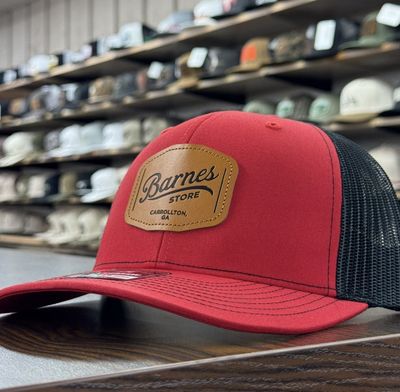 Leather Patch Trucker Hat - Red/Black