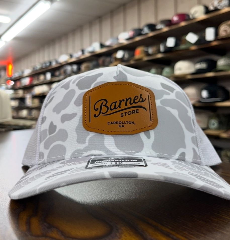 Leather Patch Trucker Hat - Blizzard Duck Camo