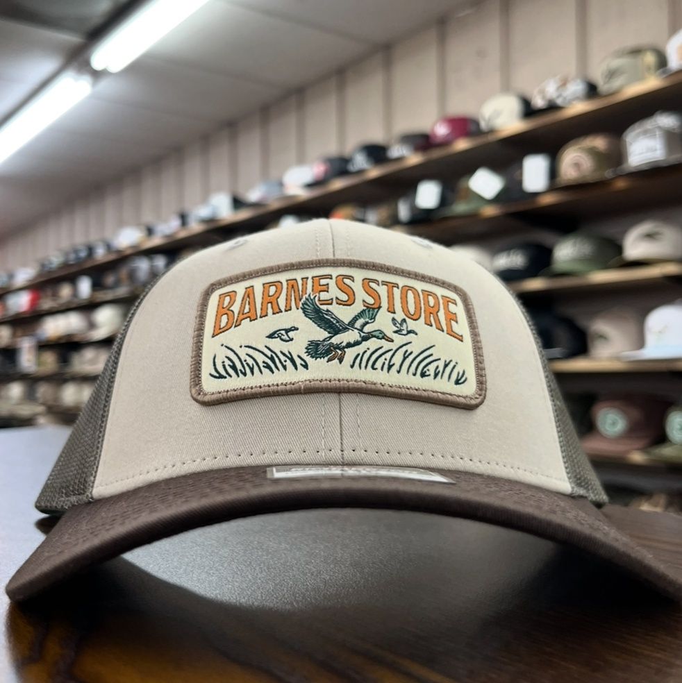 Barnes Woven Patch Trucker Hat - Tan/Loden/Brown