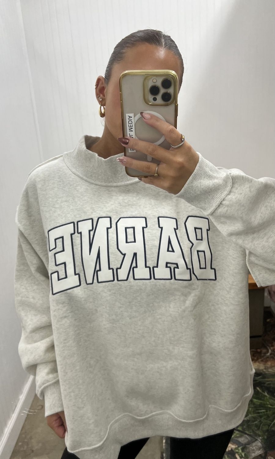 Barnes Mock Neck Embroidered Sweatshirt- Ash Grey