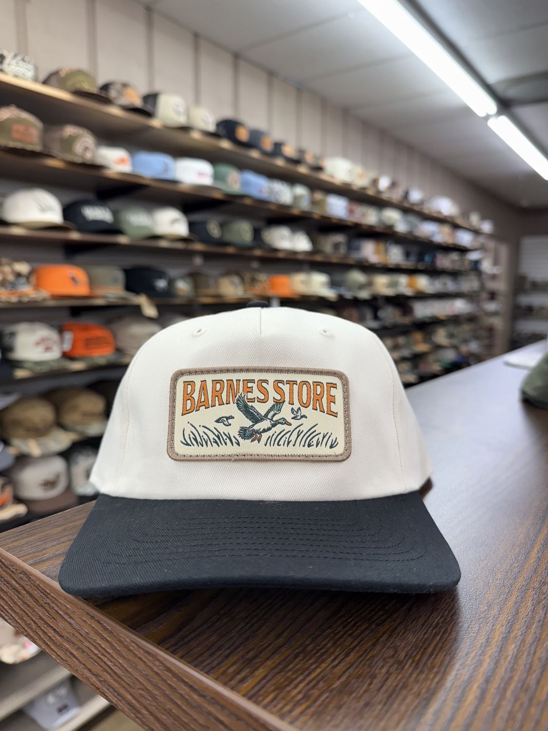 Barnes Woven Patch Trucker Hat - Cream/Black