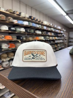 Barnes Woven Patch Trucker Hat - Cream/Black