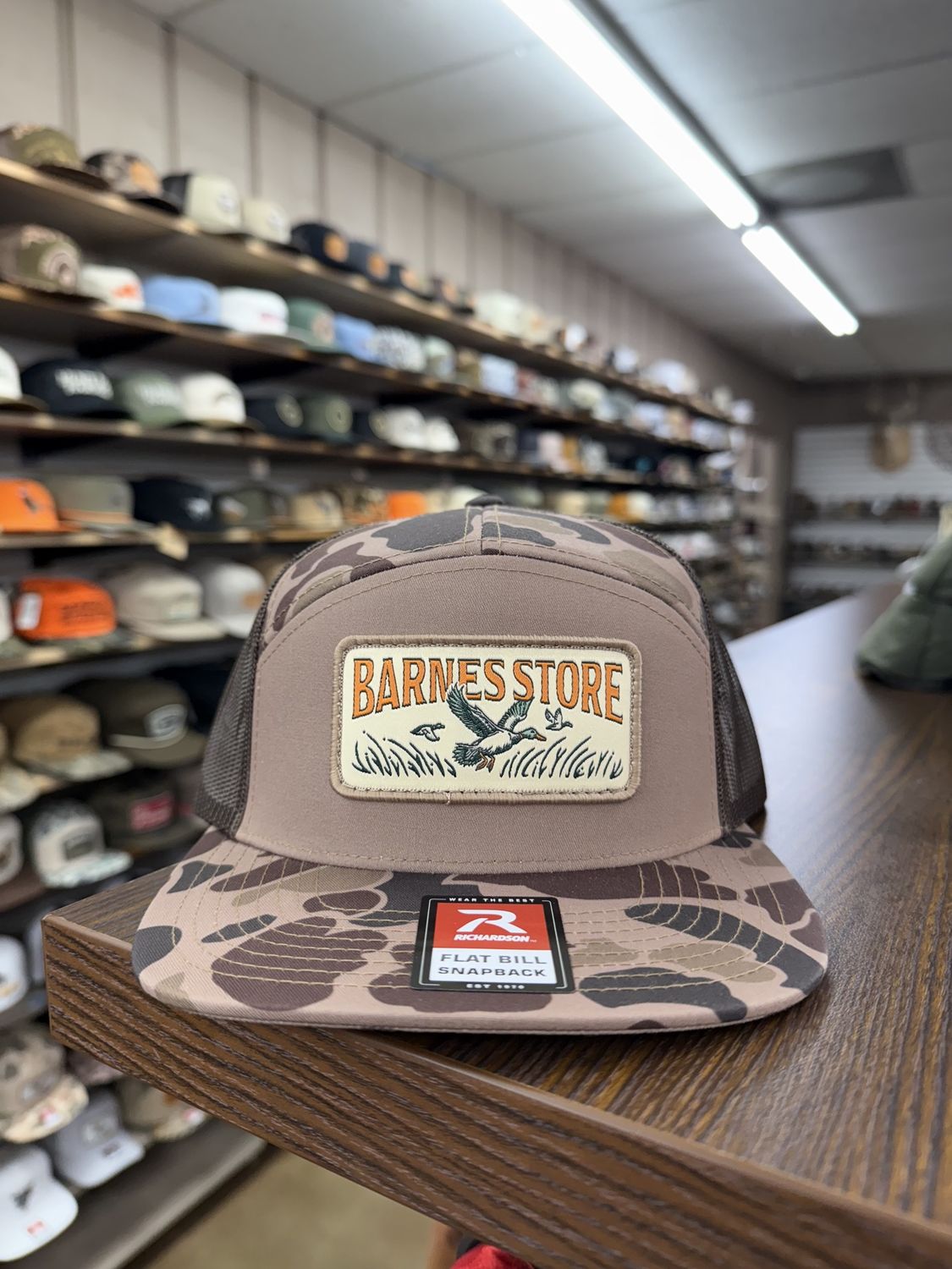 Barnes Woven Patch 7-Panel Hat - Bark Duck Camo