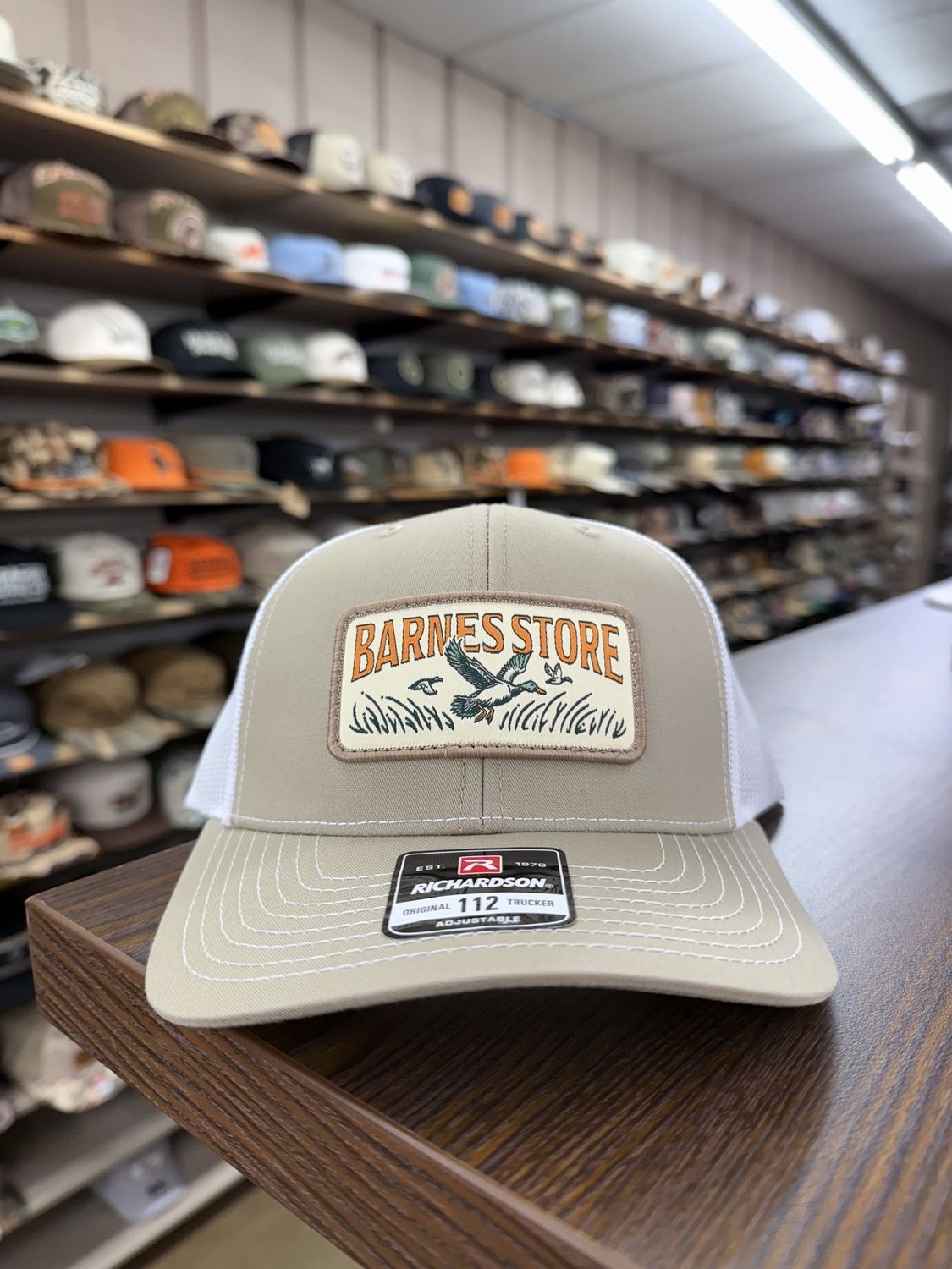 Barnes Woven Patch Trucker Hat - Khaki/White