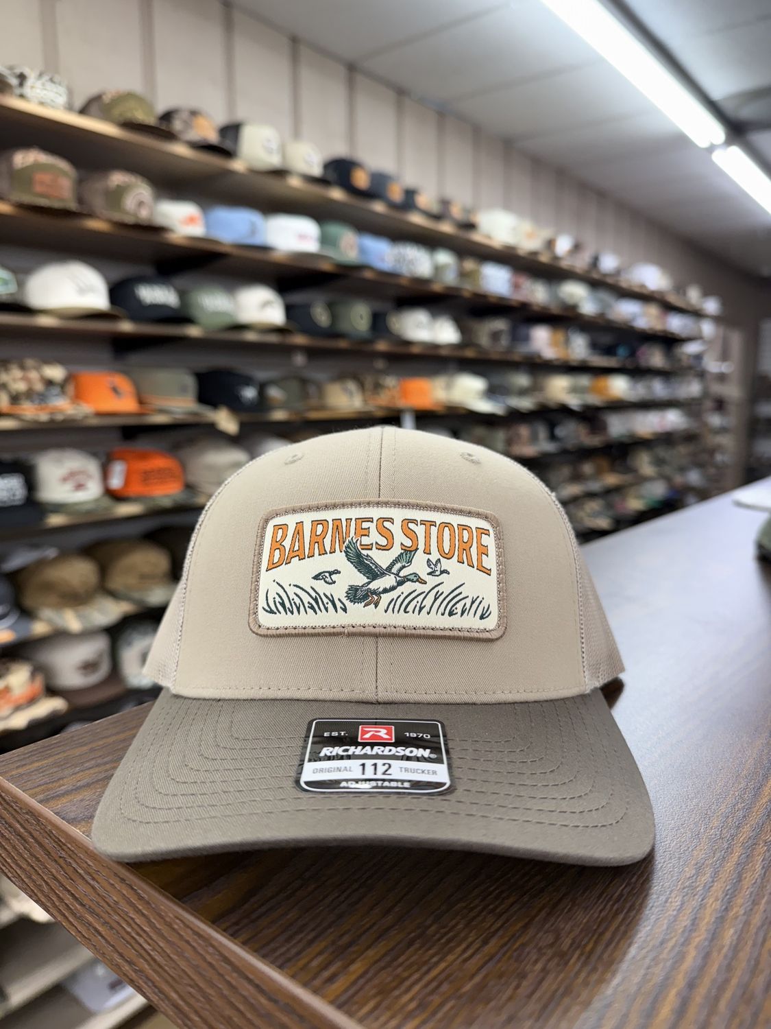 Barnes Woven Patch Trucker Hat - Khaki/Chocolate