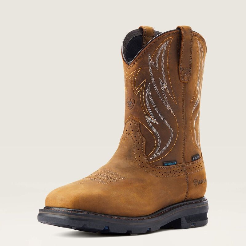 Distressed Brown Sierra Shock Shield Waterproof Steel Toe Work Boot, Size: 8.5, Width: D