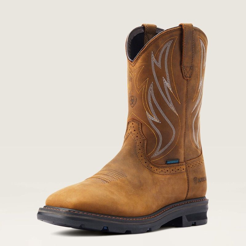 Distressed Brown Sierra Shock Shield Waterproof Work Boot, Size: 8.5, Width: D