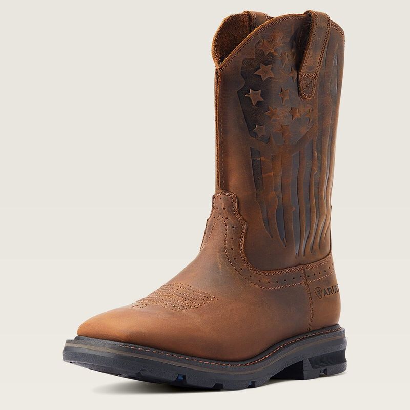 Distressed Brown Sierra Shock Shield Patriot Work Boot, Size: 8.5, Width: D