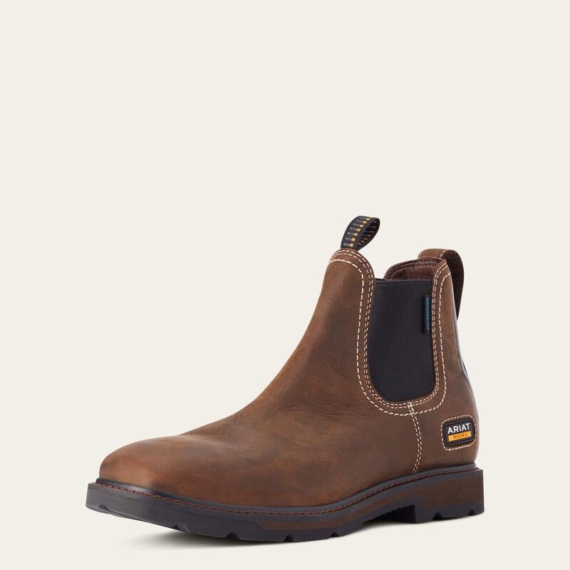Groundbreaker Chelsea Wide Square Toe Waterproof Work Boot, Size: 9, Width: D