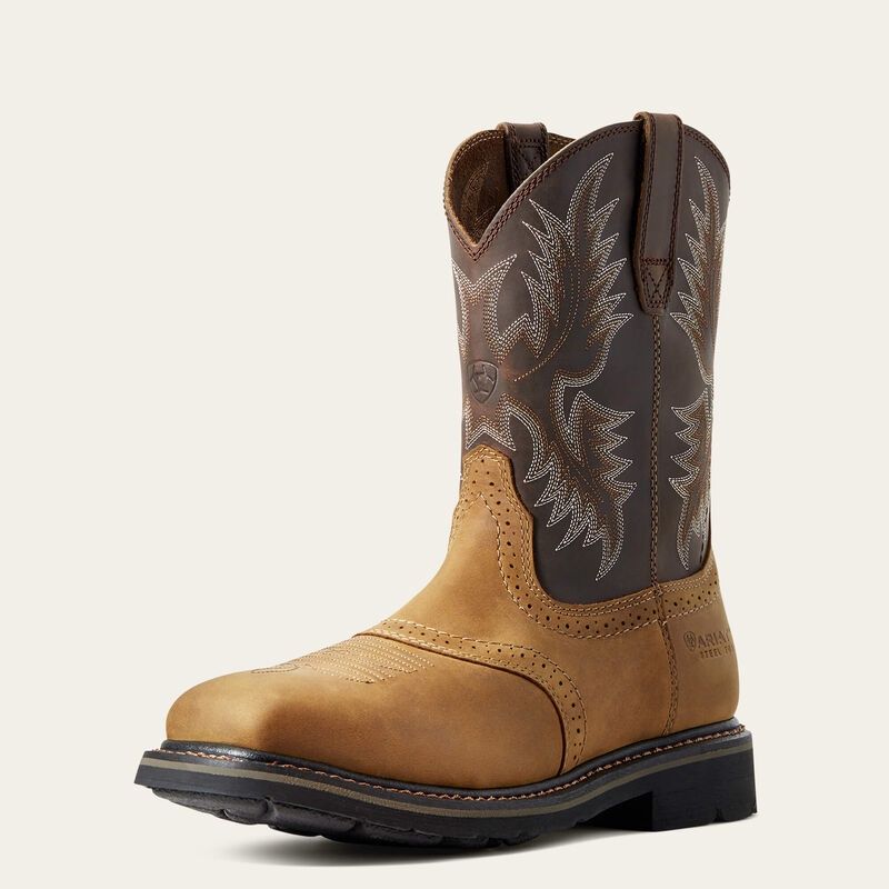 Aged Bark Sierra Wide Square Toe Steel Toe Work Boot, Size: 7, Width: D