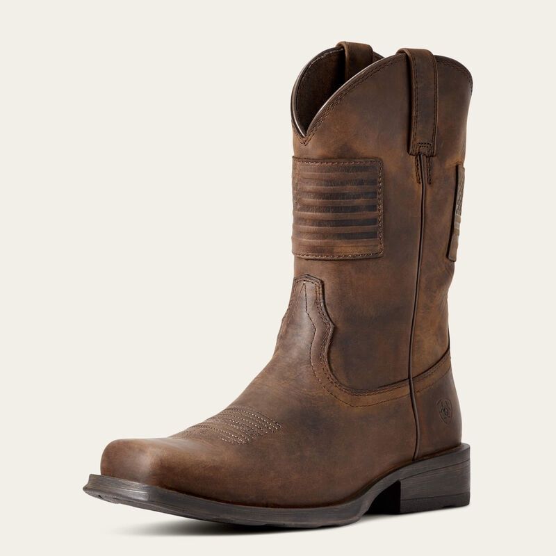 Rambler Patriot Distressed Brown Western Boot, Size: 8.5, Width: D