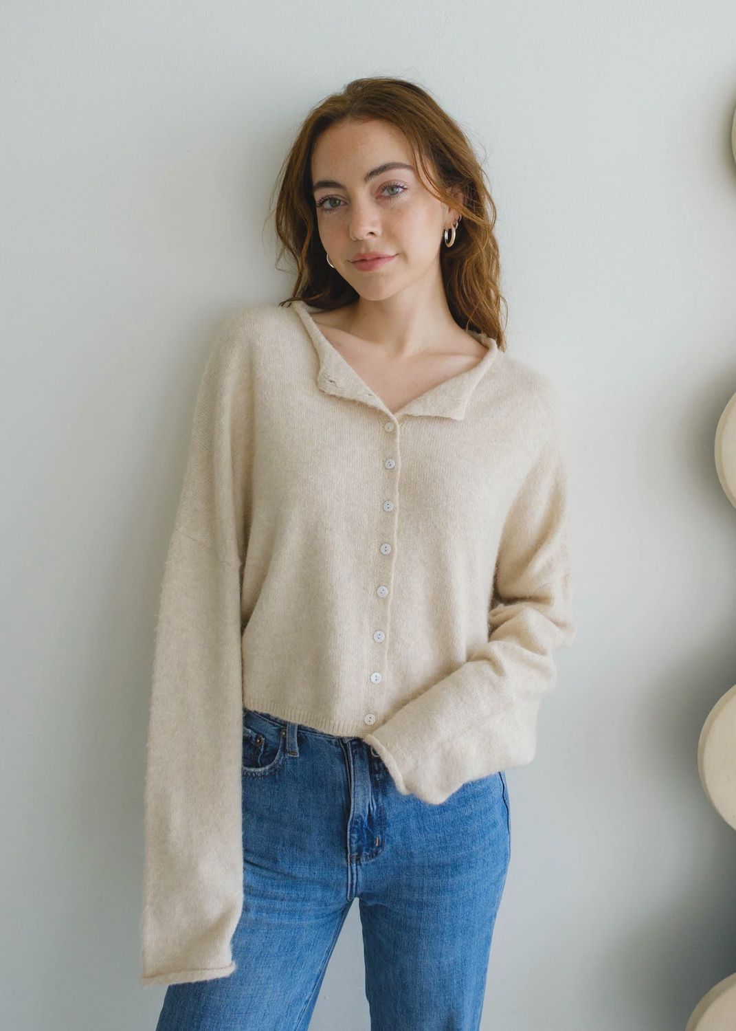 Running On Joy Button Detail Sweater, Color: Natural, Size: SML
