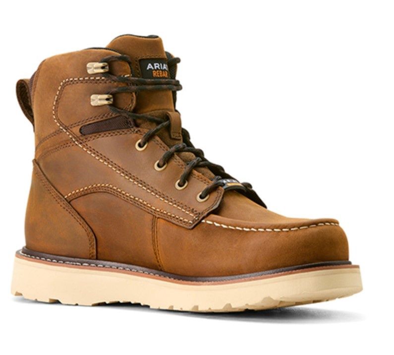 Men's Rebar Wedge Moc Toe 6 In Boot - Distressed Brown, Size: 8.5, Width: D