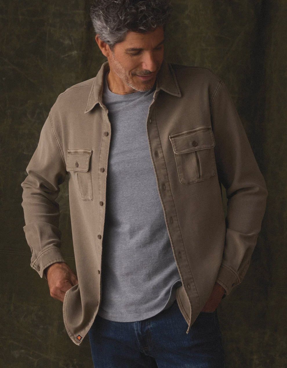 Comfort Terry Shirt Jacket, Color: Taupe, Size: LRG