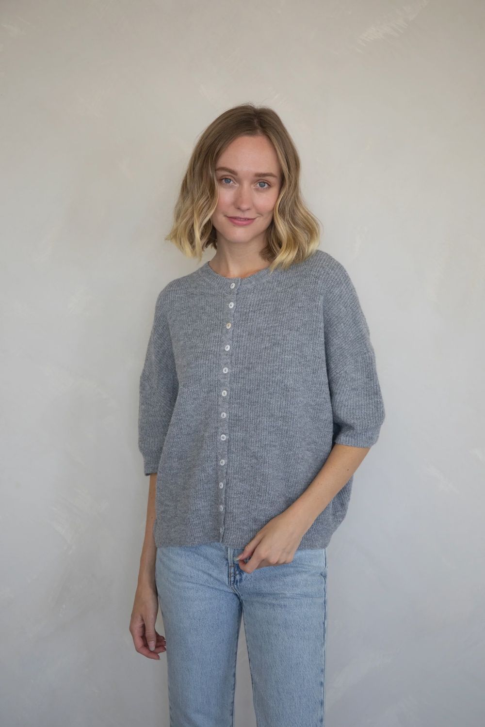 Say So Short Sleeve Ribbed Cardigan, Color: Heather Grey, Size: SML