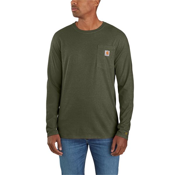 Men's Force Relaxed Fit Long Sleeve Pocket T-Shirt, Color: G73-Basil Heather, Length: REG, Size: SML