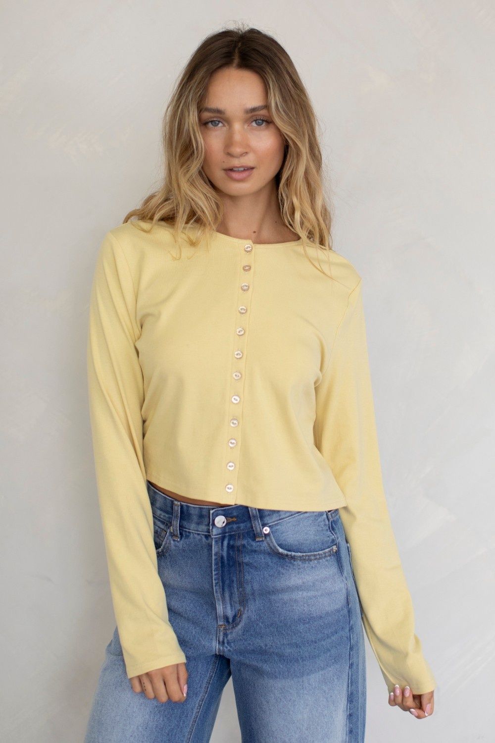 Never Let You Go Sweater With Buttons, Color: Butter, Size: SML