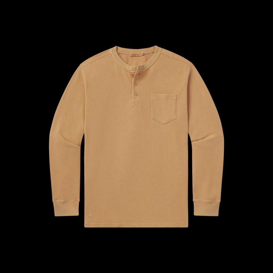 Men's Long Sleeve Seawash Vintage Waffle Henley, Color: Camel, Size: MED