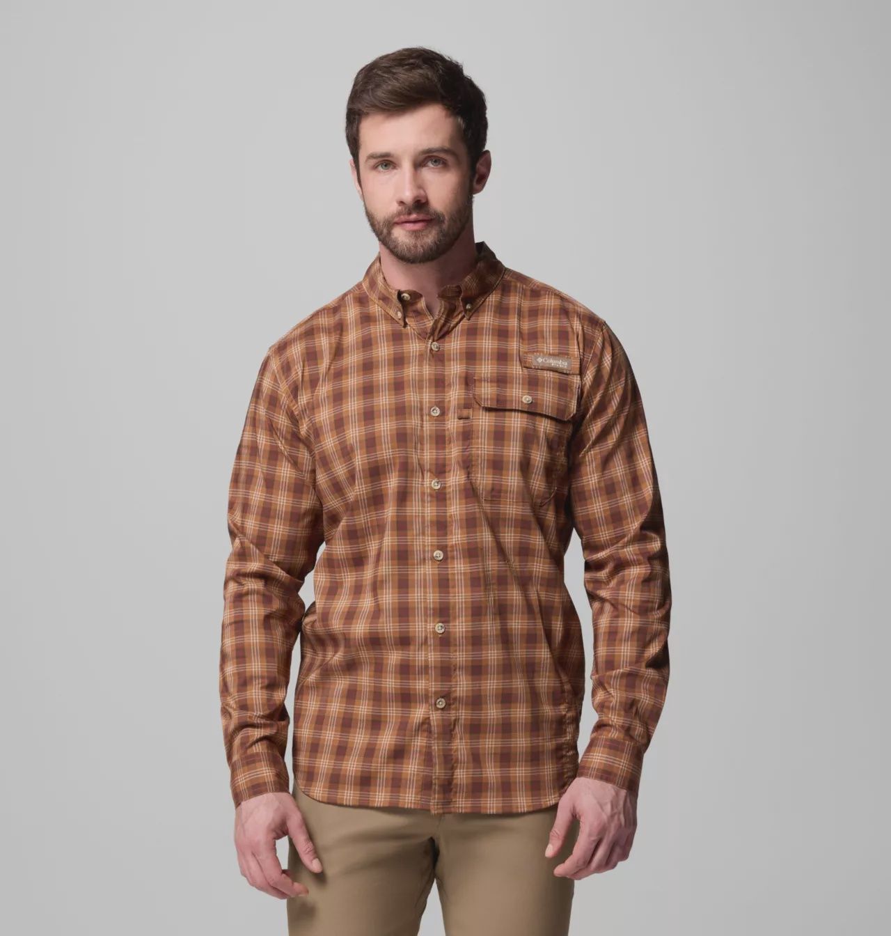 Sharptail Long Sleeve Yarn Dye Shirt, Color: 224-Camel Brown Tri, Size: MED