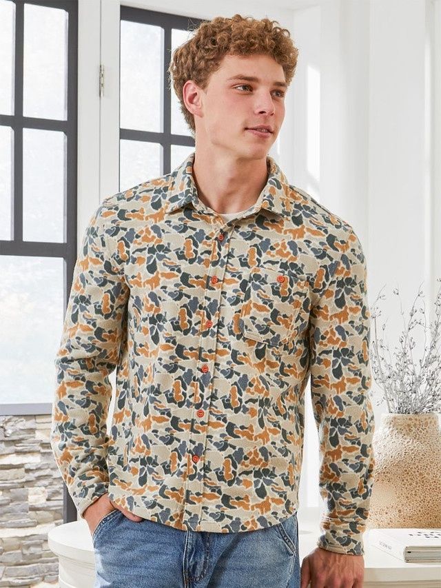 Men's Brushed Shirt Jacket, Color: Camo Lt, Size: SML