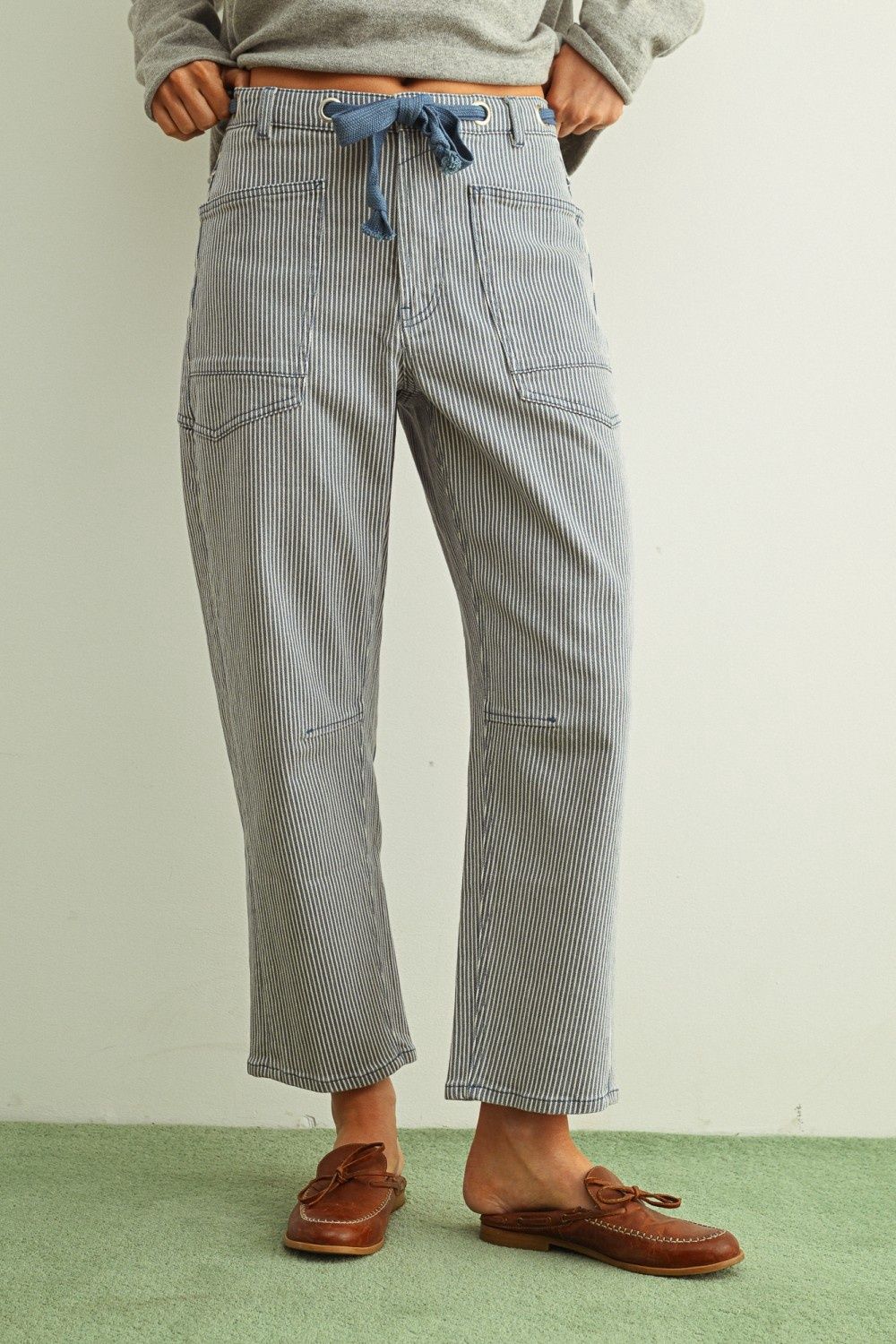 The Sarah Jane Washed Striped Barrel Pant