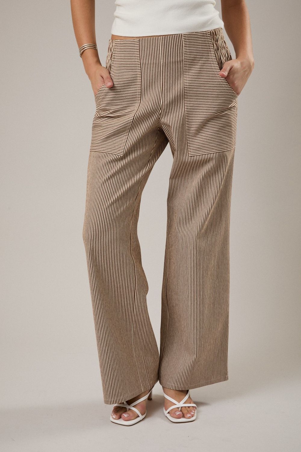 At Last Wide Leg Pants, Color: Cream/Brown Stripe, Size: XSM