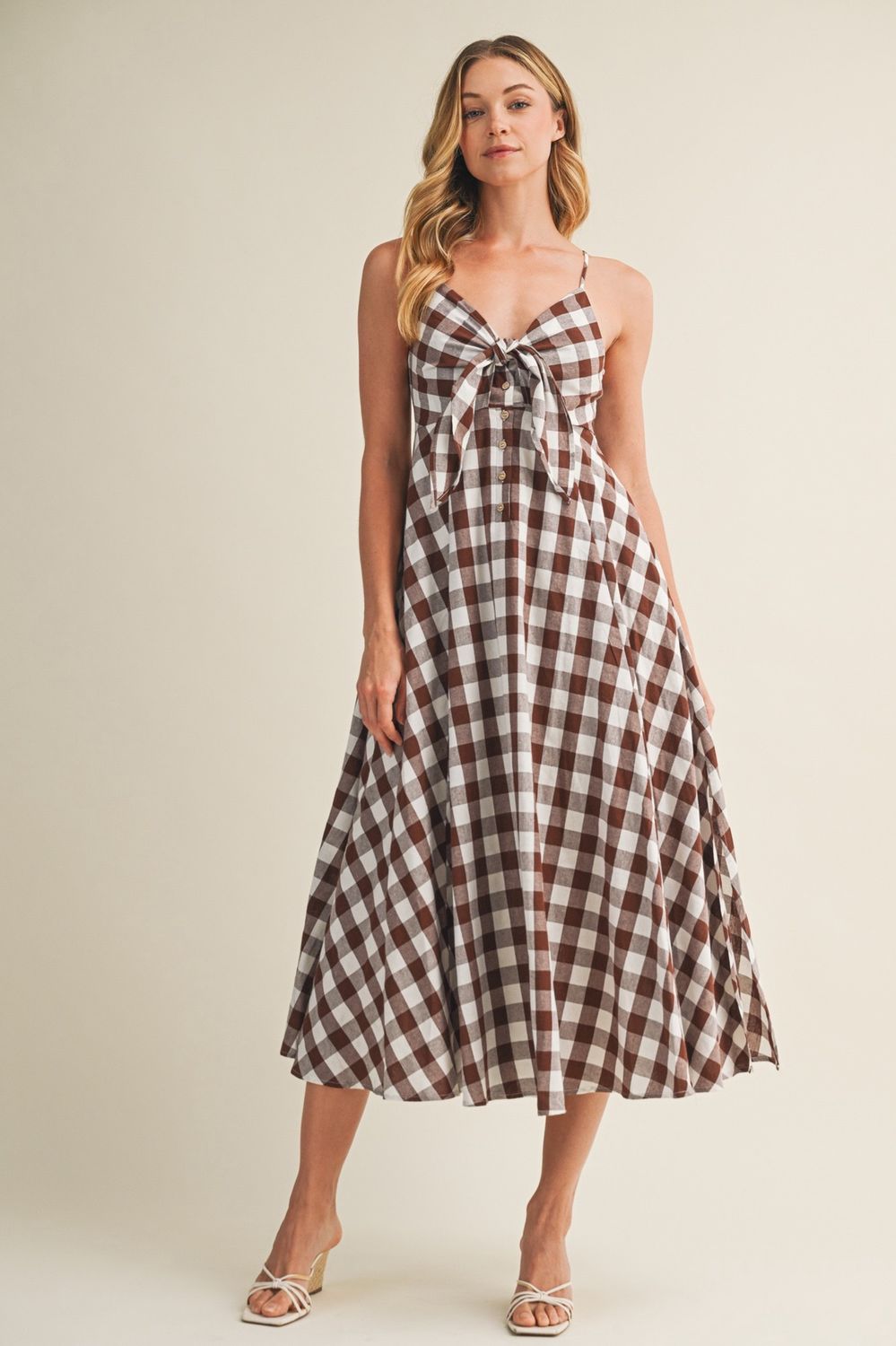 Gingham Sleeveless Midi Dress