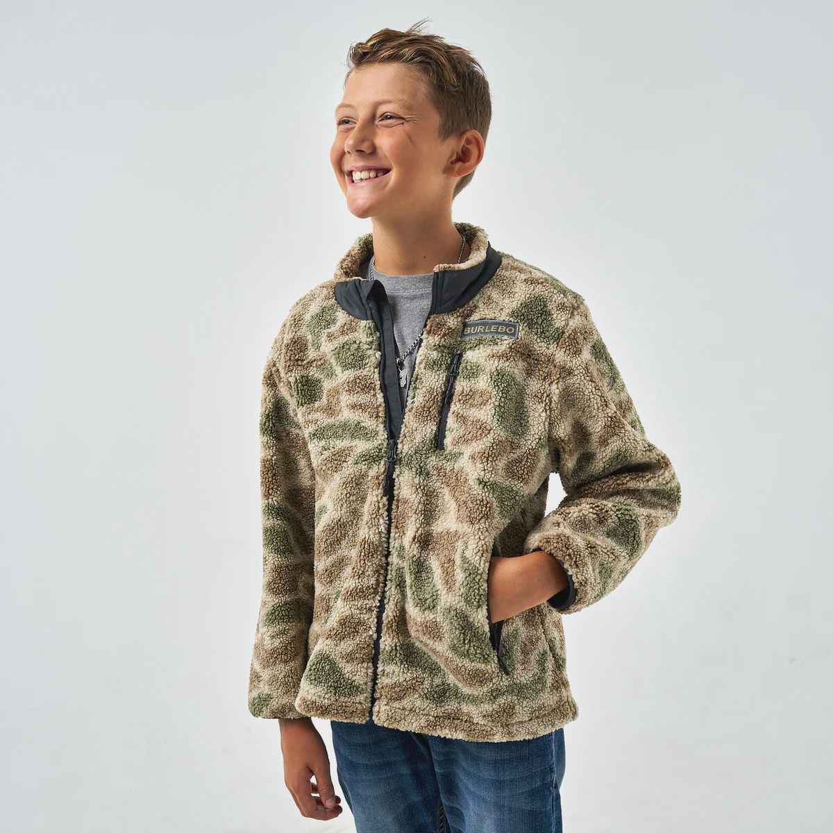 Youth Sherpa Full Zip Jacket, Color: Alpine Camo, Size: XSML